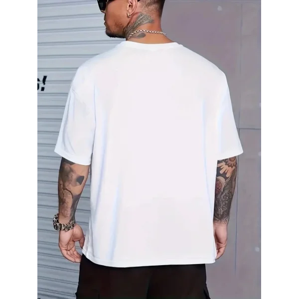 Baskılı Oversize Bisiklet Yaka T-shirt - Beyaz