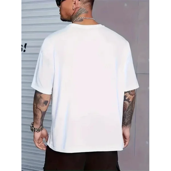 Baskılı Oversize Bisiklet Yaka T-shirt - Beyaz