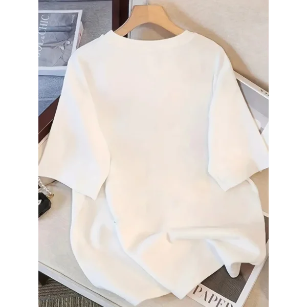 Baskılı Oversize Bisiklet Yaka T-shirt - Beyaz