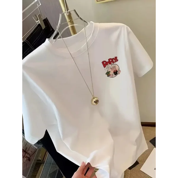 Baskılı Oversize Bisiklet Yaka T-shirt - Beyaz