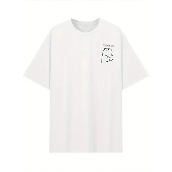 Baskılı Oversize Bisiklet Yaka T-shirt - Beyaz