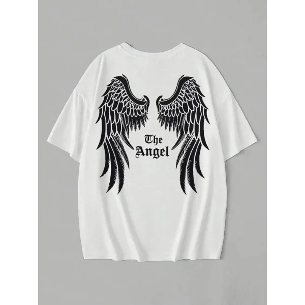 Baskılı Oversize Bisiklet Yaka T-shirt - Beyaz