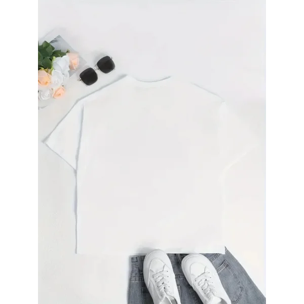 Baskılı Oversize Bisiklet Yaka T-shirt - Beyaz