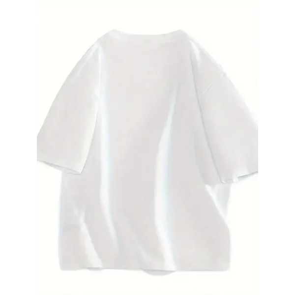 Baskılı Oversize Bisiklet Yaka T-shirt - Beyaz