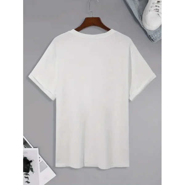 Baskılı Oversize Bisiklet Yaka T-shirt - Beyaz