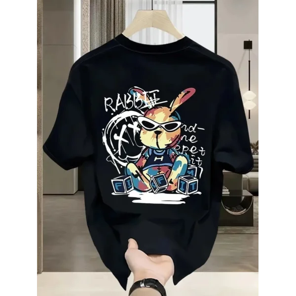 Baskılı Oversize Bisiklet Yaka T-shirt - Siyah