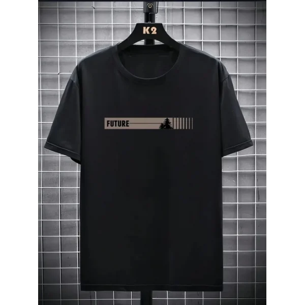 Baskılı Oversize Bisiklet Yaka T-shirt - Siyah