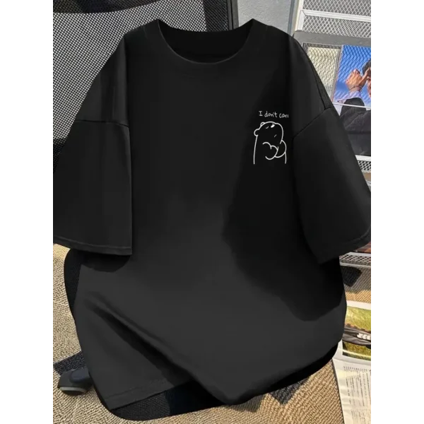 Baskılı Oversize Bisiklet Yaka T-shirt - Siyah