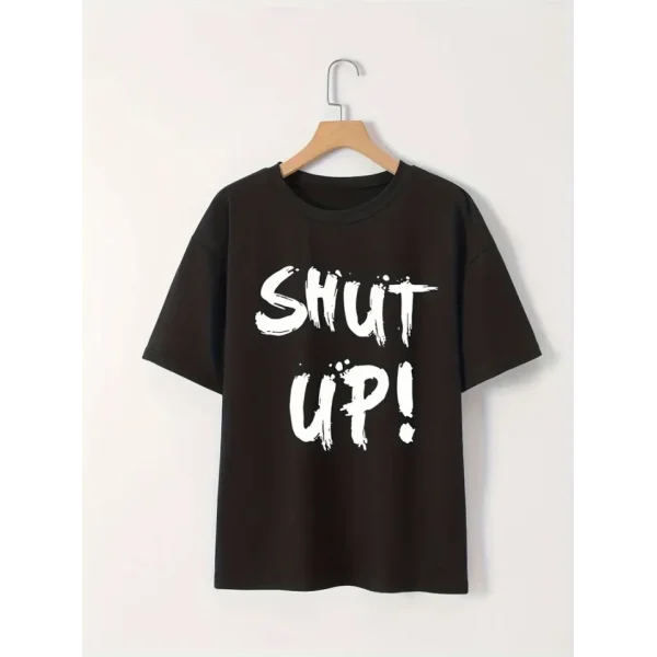 Baskılı Oversize Bisiklet Yaka T-shirt - Siyah