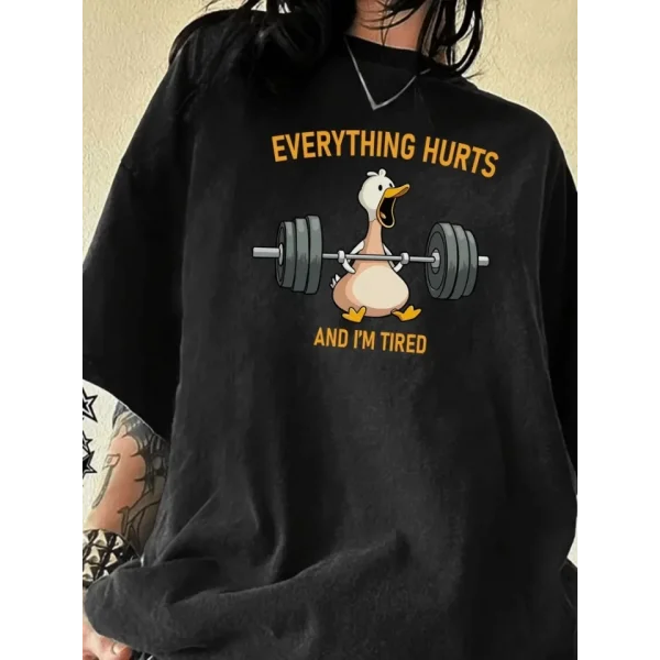 Baskılı Oversize Bisiklet Yaka T-shirt - Siyah