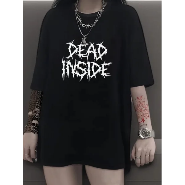 Baskılı Oversize Bisiklet Yaka T-shirt - Siyah