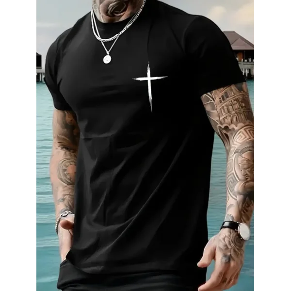 Baskılı Oversize Bisiklet Yaka T-shirt - Siyah