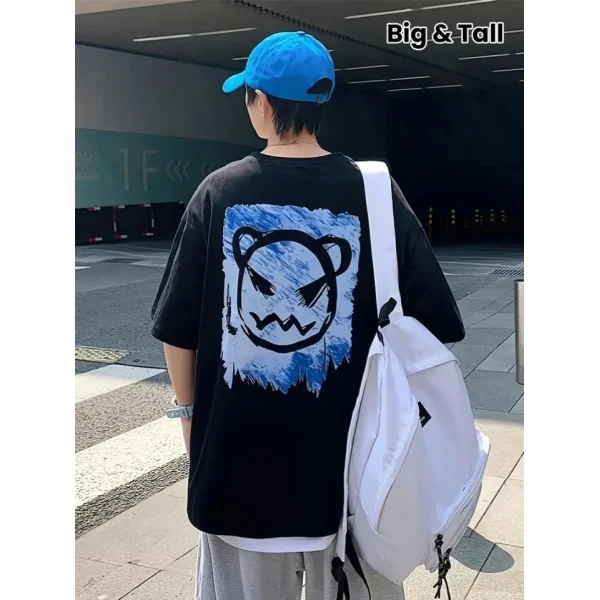 Baskılı Oversize Bisiklet Yaka T-shirt - Siyah