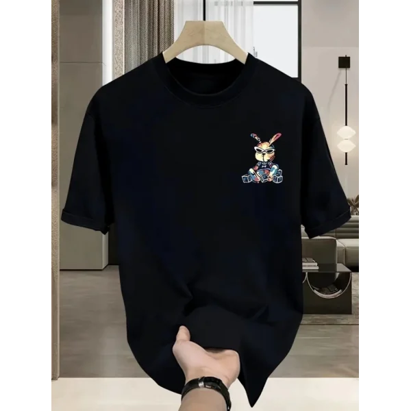 Baskılı Oversize Bisiklet Yaka T-shirt - Siyah