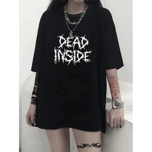 Baskılı Oversize Bisiklet Yaka T-shirt - Siyah