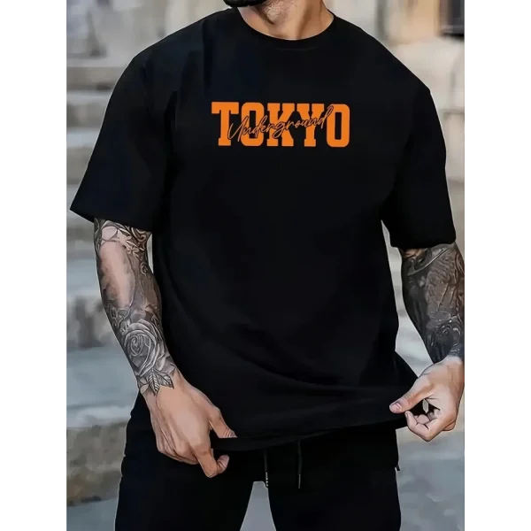 Baskılı Oversize Bisiklet Yaka T-shirt - Siyah