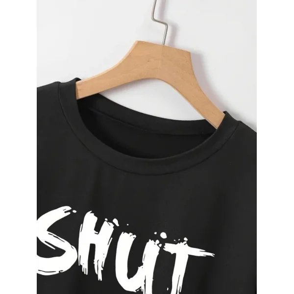 Baskılı Oversize Bisiklet Yaka T-shirt - Siyah