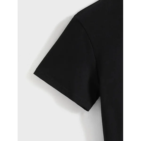 Baskılı Oversize Bisiklet Yaka T-shirt - Siyah