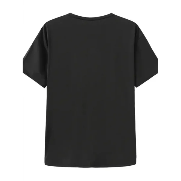 Baskılı Oversize Bisiklet Yaka T-shirt - Siyah