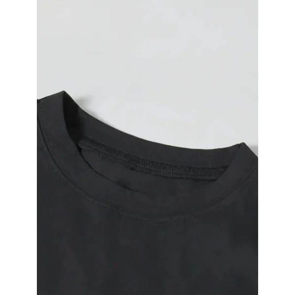 Baskılı Oversize Bisiklet Yaka T-shirt - Siyah