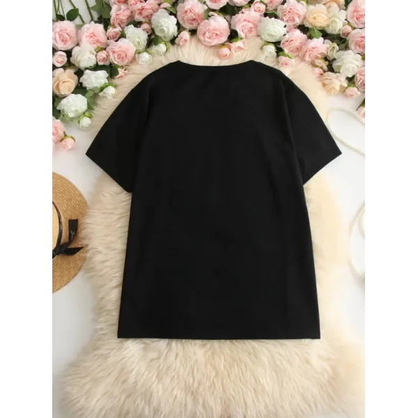 Baskılı Oversize Bisiklet Yaka T-shirt - Siyah