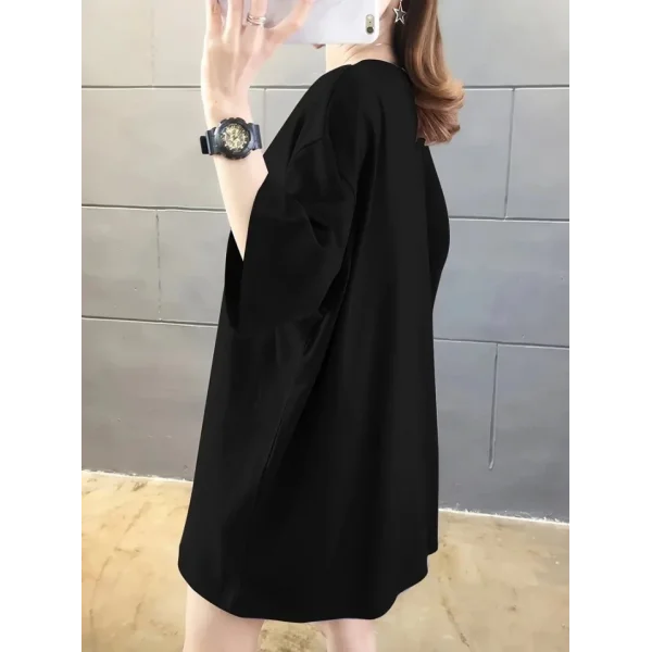 Baskılı Oversize Bisiklet Yaka T-shirt - Siyah