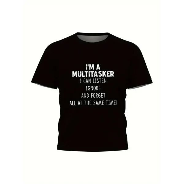 Baskılı Oversize Bisiklet Yaka T-shirt - Siyah