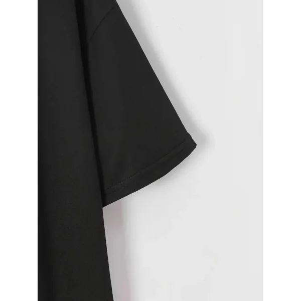 Baskılı Oversize Bisiklet Yaka T-shirt - Siyah