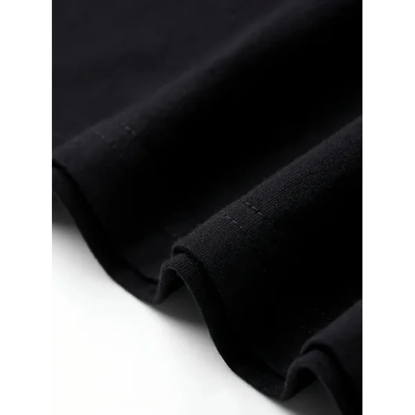 Baskılı Oversize Bisiklet Yaka T-shirt - Siyah