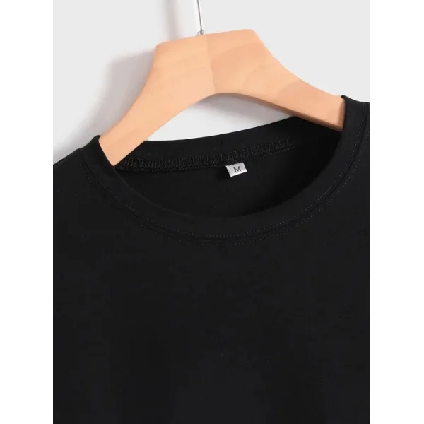 Baskılı Oversize Bisiklet Yaka T-shirt - Siyah