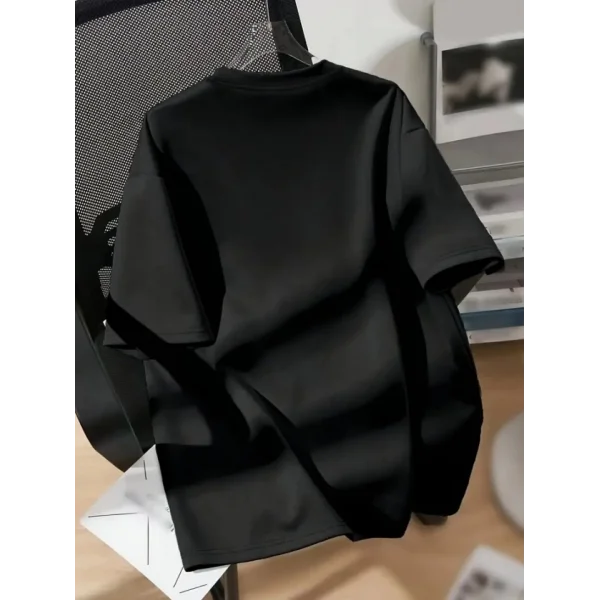 Baskılı Oversize Bisiklet Yaka T-shirt - Siyah