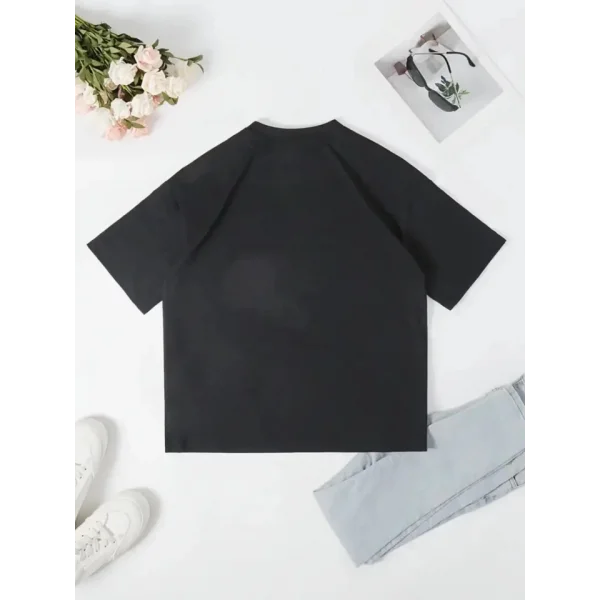 Baskılı Oversize Bisiklet Yaka T-shirt - Siyah