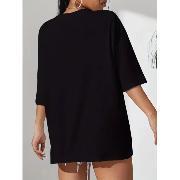 Baskılı Oversize Bisiklet Yaka T-shirt - Siyah