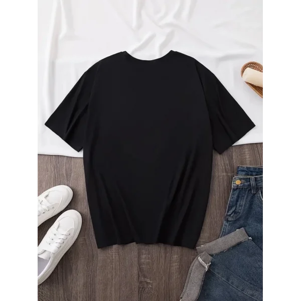 Baskılı Oversize Bisiklet Yaka T-shirt - Siyah