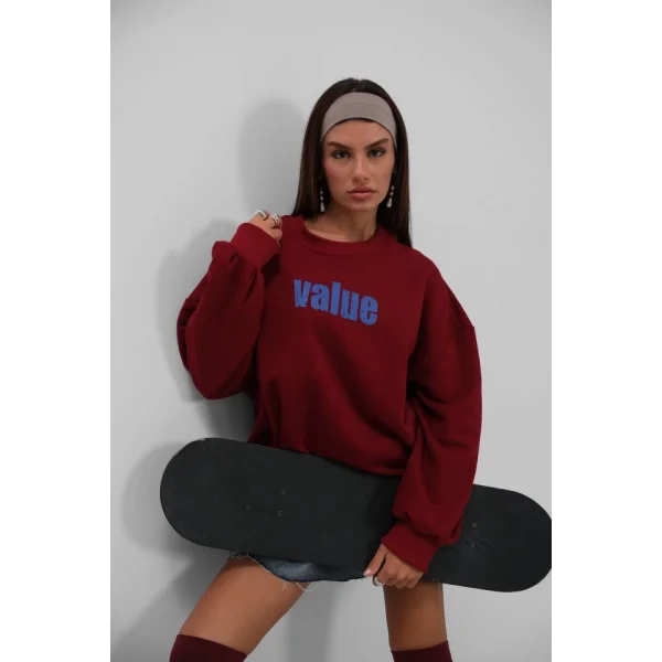 Baskılı Sıfır Yaka Oversize Sweatshirt