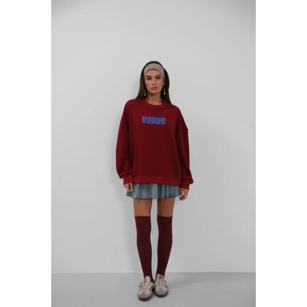 Baskılı Sıfır Yaka Oversize Sweatshirt