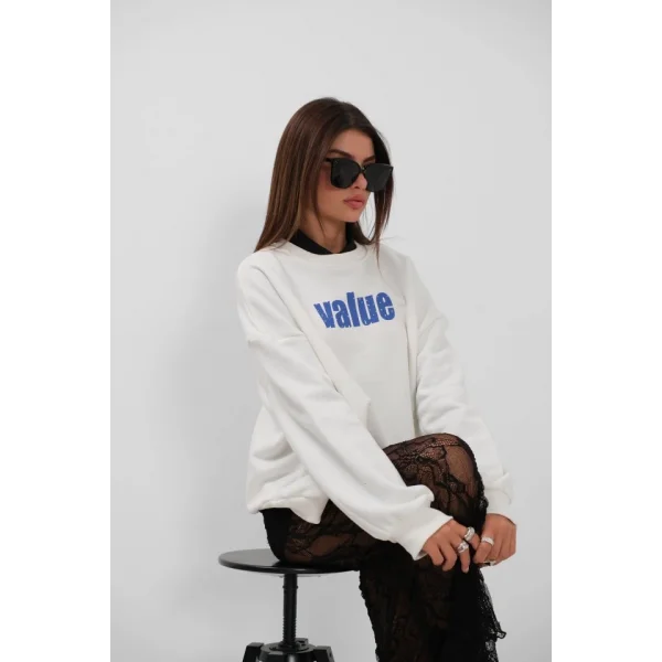 Baskılı Sıfır Yaka Oversize Sweatshirt