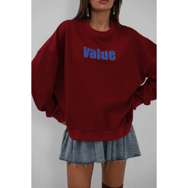 Baskılı Sıfır Yaka Oversize Sweatshirt