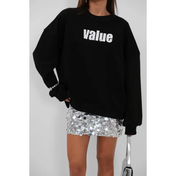Baskılı Sıfır Yaka Oversize Sweatshirt