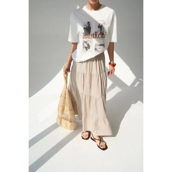 Baskılı T-Shirt - Krem