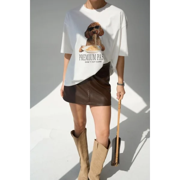 Baskılı T-shirt - Krem