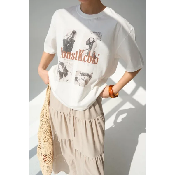 Baskılı T-Shirt - Krem