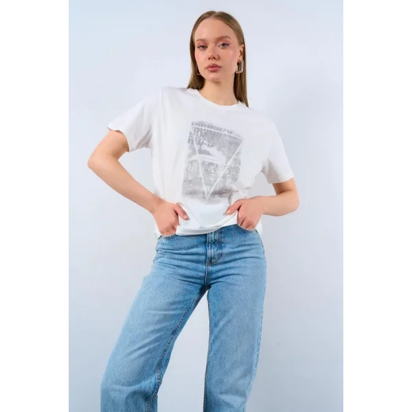 Baskılı Tshirt  Krem