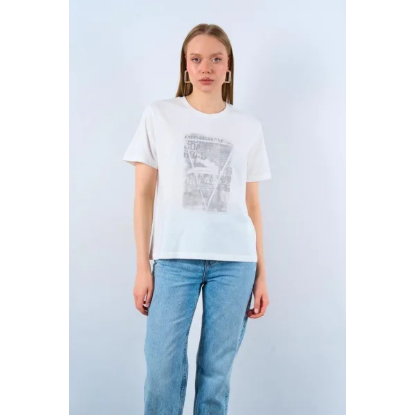 Baskılı Tshirt  Krem