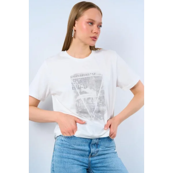 Baskılı Tshirt  Krem
