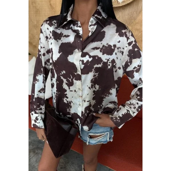 Batik Desenli Chanel Saten Gömlek 3467