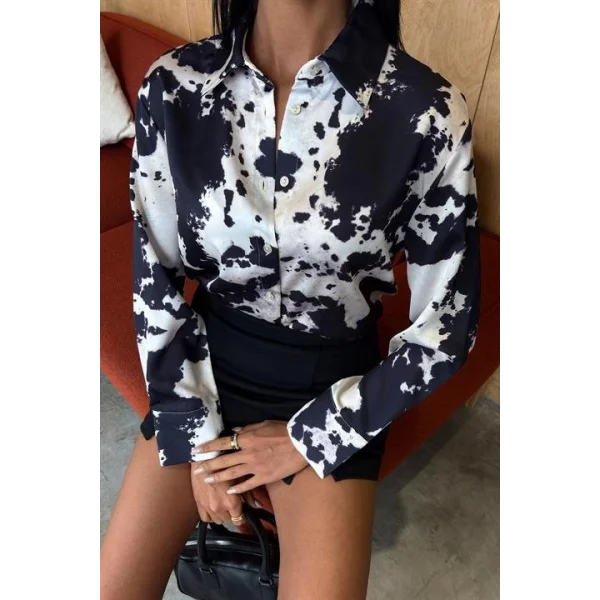 Batik Desenli Chanel Saten Gömlek 3467