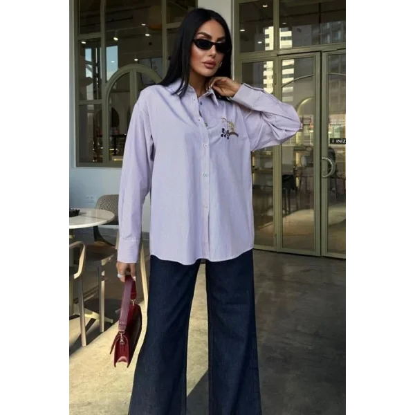 Baykuş Nakışlı Renkli Düğmeli Çizgili Kazak 3461