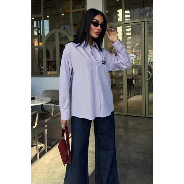 Baykuş Nakışlı Renkli Düğmeli Çizgili Kazak 3461