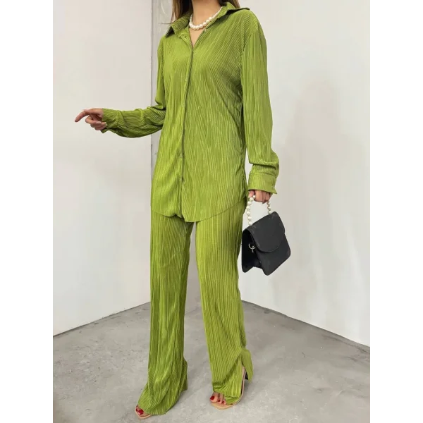 Bayrama Özel Kadın Düşük Omuz alaş Gömlek Ve Yırtmaç Detay İspanyol Paça Pantolon